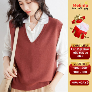 Áo len gile nữ cổ V len dệt kim siêu mềm mại giữ ấm co giãn mặc mùa thu đông mã VAA0497