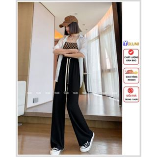 Quần Suông Ống Rộng Nữ cạp chun vải thun tăm mềm mại co giãn mặc thoải mái tôn dáng YOLUMI