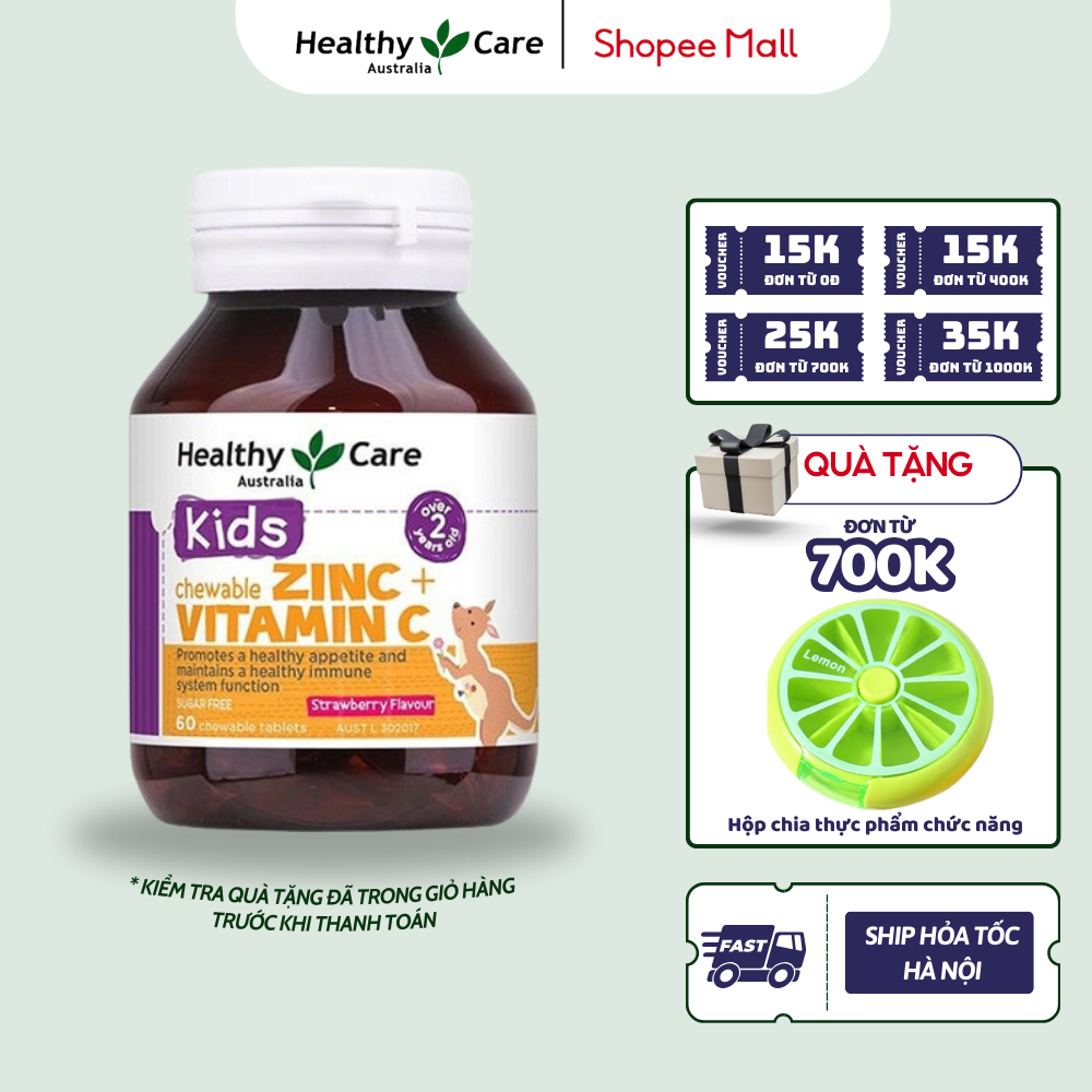 Bổ sung kẽm Zinc và Vitamin C cho bé Healthy Care Kids Chewable Zinc +