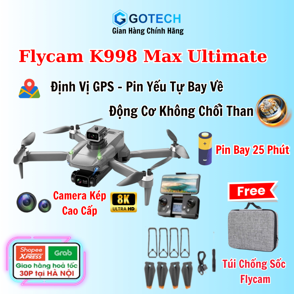 Máy Bay Flycam Mini K998 Max, Play Camera Kép 8k GPS Tự Bay Về, Cảm Biến Chống Va Chạm, Động Cơ Không Chổi Than Siêu Bền | BigBuy360 - bigbuy360.vn