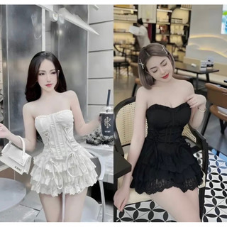 Set áo cúp tiểu thư đan dây + chân váy ren xoè LynLyn clothing