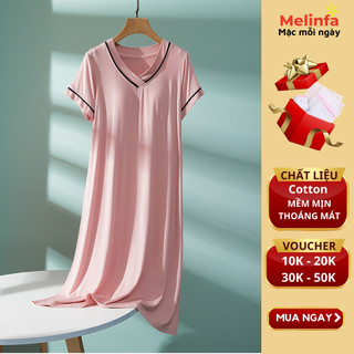 Váy đầm ngủ ngắn tay, cổ V, mặc nhà hàng ngày,có mút ngực vải Viscose mềm mại thoáng mát mùa hè mã VAV0406