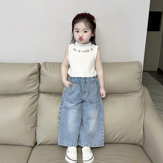 Sét bộ bé gái áo cotton trắng sát nách quần jean