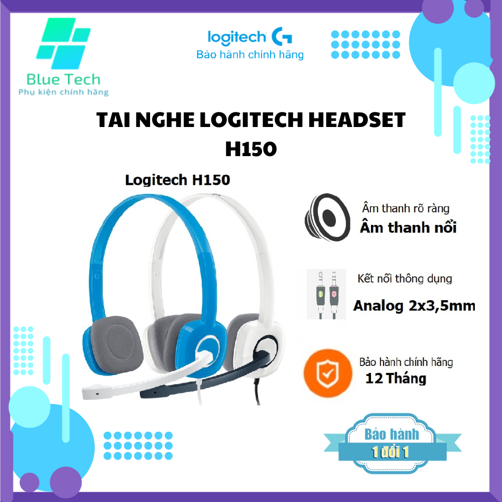 Tai nghe chụp tai Logitech H150 - 2 jack 3.5mm, Mic khử giảm tiếng ồn - Bảo Hành Chính Hãng 12 Tháng