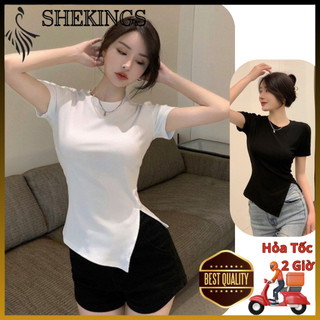 MS34 Áo Thun Mát Croptop Tay Ngắn Màu Sắc Trơn Thiết Kế Xẻ Tà Quyến Rũ Dành Cho Nữ Xu Hướng Nữ Tại SHop SHEKINGS
