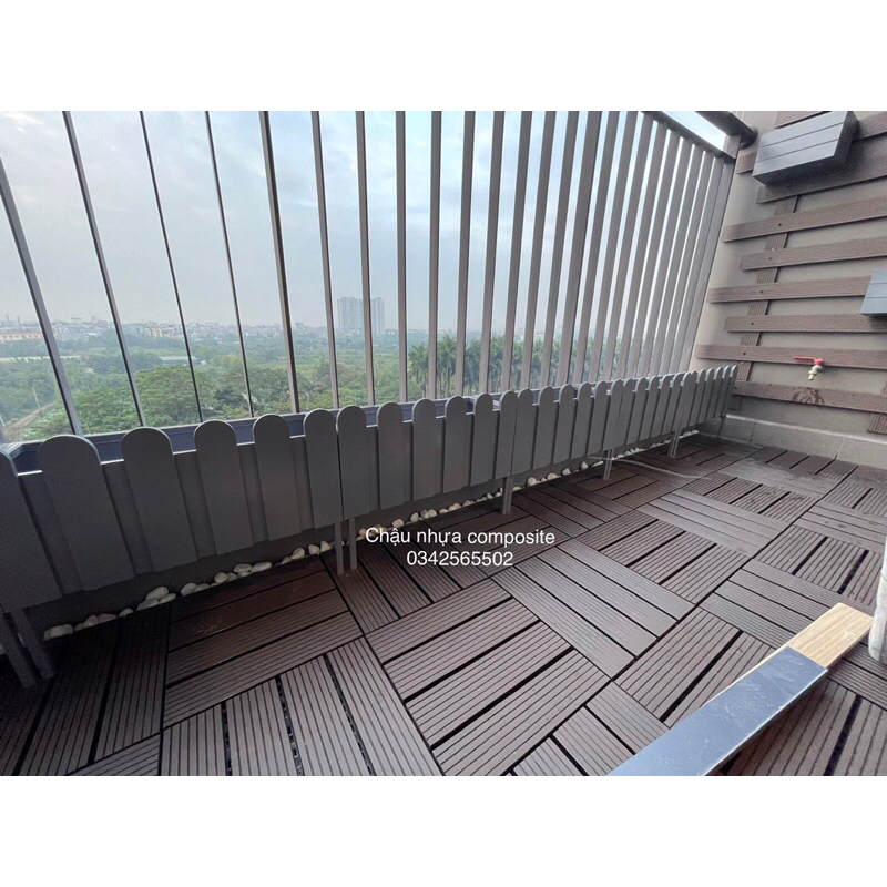 CHẬU HÀNG RÀO - CHẬU GỖ NHỰA COMPOSITE màu ghi - chậu trồng cây ban công, sân thượng