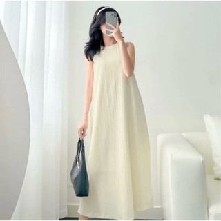 Đầm Dáng Suông Sát Nách Cổ Tròn Dáng Dài Xòe Style Hàn Quốc Thời Trang Basic Vintage