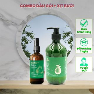 COMBO Dầu gội bưởi kèm Xịt tóc tinh dầu bưởi HATA kích thích mọc tóc mềm mượt chắc khỏe 