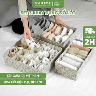 Combo 3 hộp để đồ lót, set hộp đựng đồ lót Ghome gọn nhẹ chia ngăn tiện lợi đa năng 2 màu sắc TV22M2