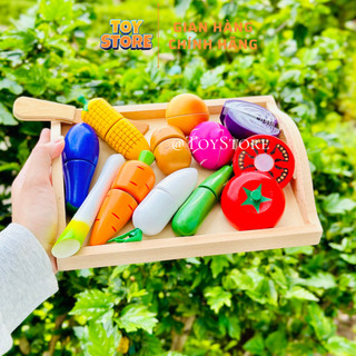 Bộ đồ chơi khay cắt hoa quả, rau củ gỗ toystore FUDAER