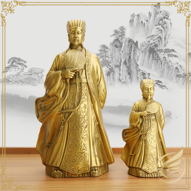 Tượng Đồng Khổng Minh Gia Cát Lượng Bằng Đồng, Tượng Khổng Minh Cầm Quạt Lông Vũ, Decor Phong Thủy -