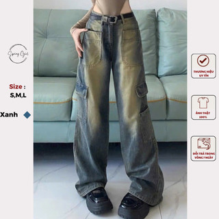 Quần jean nữ  ống rộng túi hộp phong cách retro Spring Quan7132/P0K48