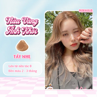 Thuốc nhuộm tóc nâu, Thuốc nhuộm tóc Nâu Vàng Khói, MIN.HAIR, tặng kèm oxy trọ dưỡng và bao tay