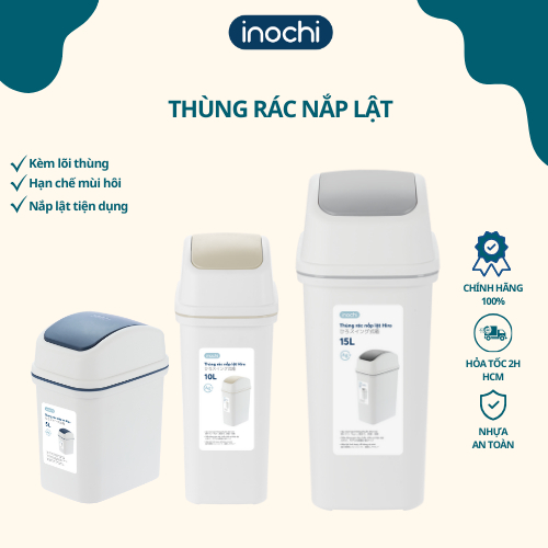 Thùng Đựng Rác Nắp Lật Inochi 5.10.15L. Nhựa Pp Bền Đẹp, Không Phai Màu, Ngăn Chặn Mùi Hôi. Thùng Rác Nhà Vệ Sinh