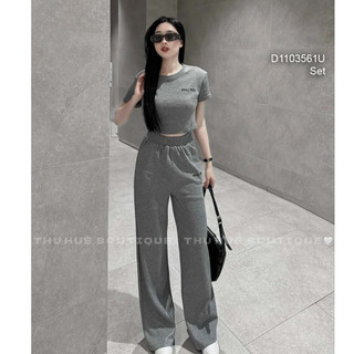 Set thể tháo áo croptop xoắn eo+ quần loang!