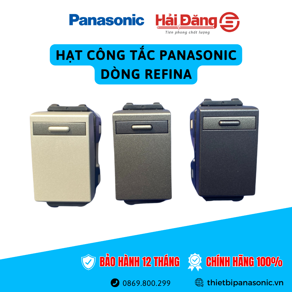 Công tắc, Hạt công tắc 1 chiều Panasonic dòng Refina - Màu Trắng ánh kim, Xám ánh kim, Đen ánh kim