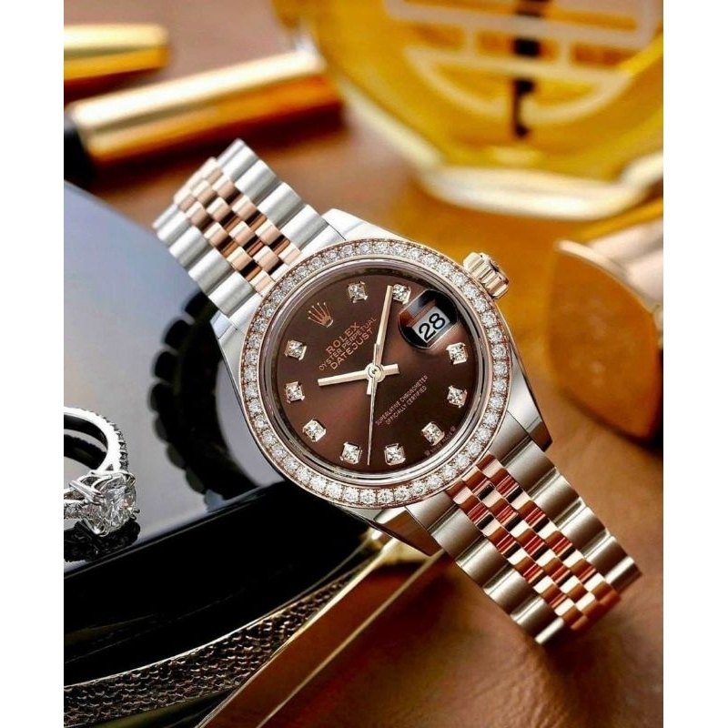 Đồng hồ Rolex Nữ Cao Cấp Máy Cơ (Automatic) Mặt Siz 31mm Dây Kim Loại Thép Không Gỉ Demi Rose Mặt Nâ