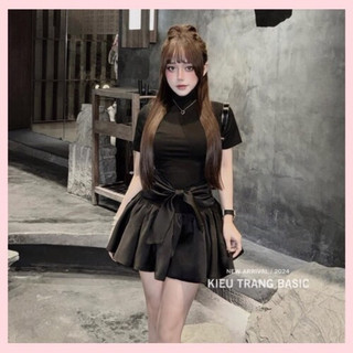 —Đủ Sz 38-60kg— Váy Len Tăm Ôm Dáng Mix Chân Váy Xoè Thắt Nơ