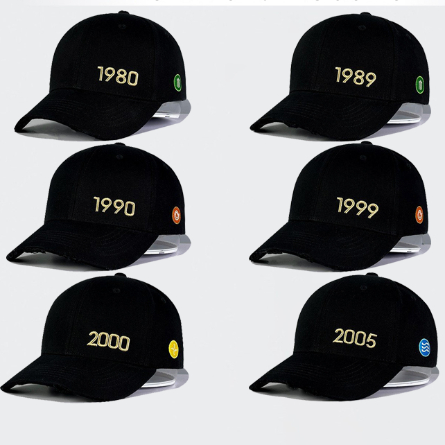 Mũ lưỡi trai đen thêu LOGO nổi Năm Sinh từ 1980 đến 2005 dành cho nam nữ Free size