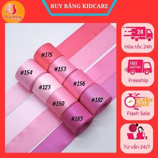 Ruy băng satin loại đẹp lụa bóng 2 mặt tone hồng - Cuộn 5m