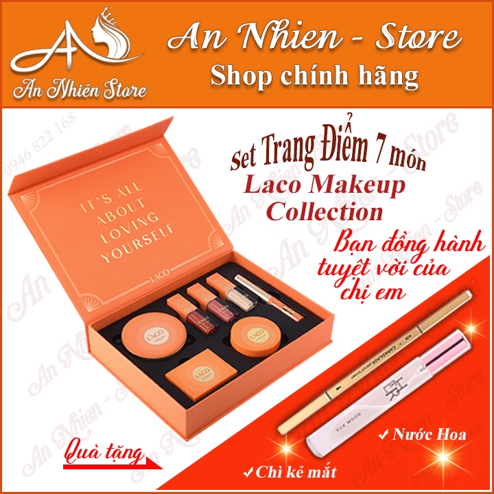 Bộ trang điểm Laco 7 món date mới - Laco makeup collection kèm 2 quà  chì kẻ mày  và  nước hoa  #botrangdiem7monlaco #l