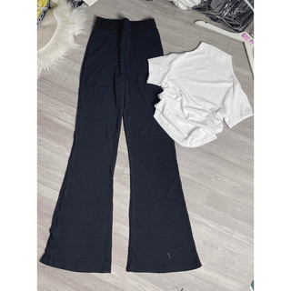 Set quần thun loe + áo cổ lọ tay ngắn