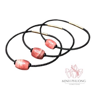 Vòng tay Lu Thống đá Hoa Anh Đào màu hồng dây kẽm đen hàng thiết kế VT160 - Hợp tất cả các mệnh