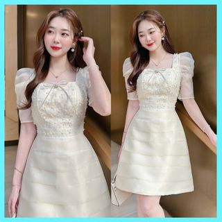 Đầm dự tiệc phối voan đính đá thêu hoa sang trọng tỉ mỉ - XU XU SHOP - Váy nữ dáng chữ A lên dáng siêu xinh - ẢNH THẬT