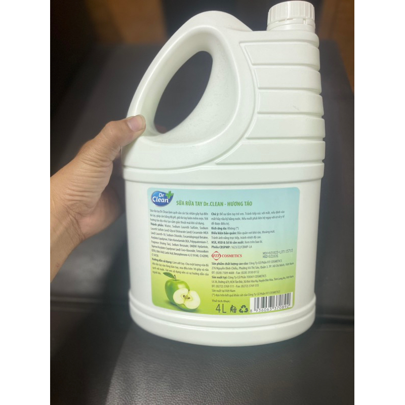 Rửa tay Dr Clean can lớn 4kg hương trái cây thanh mát, sạch khuẩn mềm dịu da tay