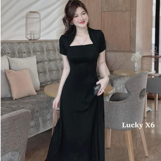 Váy Body Dáng Dài,Đầm Body Dáng Dài Thiết Kế Cổ Vuông Nữ Màu Sắc Đen Sang Trọng Lich Sự Ôm Eo Tôn Dáng