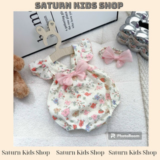 Set body suit hoa, body chip có kèm tuban nơ xinh xinh đáng yêu cho bé gái từ 4 - 11kg, saturn kids
