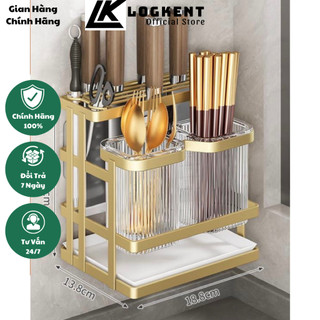 Kệ Để Dao Gắn Tường Cao Cấp Tích Hợp Khay Hứng Nước, Ống Đựng Đũa, Cài Dao Inox 304 Không Hoen Gỉ LOGKENT