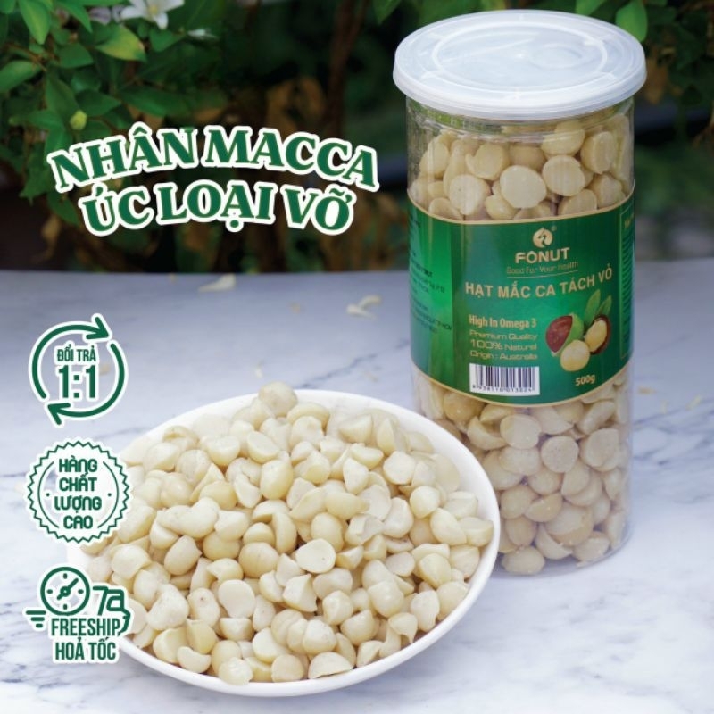 Hạt Macca MONUTS đã tách vỏ Úc nhân nguyên,nhân vỡ đôi (hộp 250gr, 500gr)
