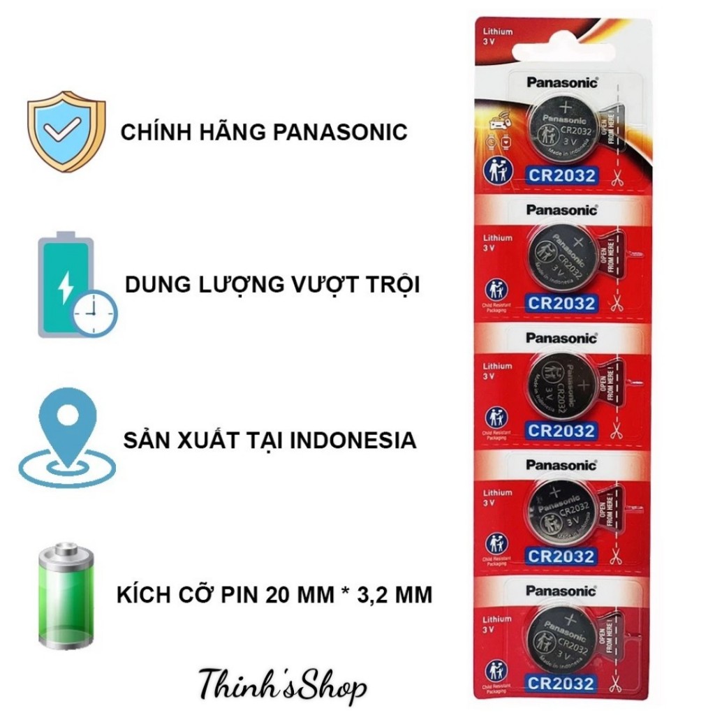 Vỉ 5 viên pin Cmos CR2032 / CR 2032 3V Lithium Panasonic dùng cho remote xe