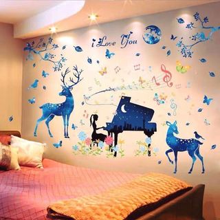 Decal dán tường Piano + Hươu xanh 💖 CHỌN NHIỀU MẪU 💖 Tranh dán tường bóc dán có keo sẵn
