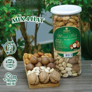 Mixed Nuts 4 Loại Hạt Dinh Dưỡng MONUTS gồm Macca, Óc Chó, Hạnh Nhân, Hat Dẻ Cười chưa tách vỏ (200k / hũ 500gr)