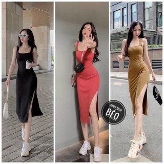 Đầm Body 2 Dây Bảng Lớn Xẻ Tà Thun Borip Phù Hợp Với Mọi Phong Cách