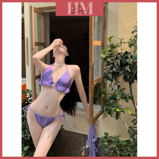 Bikini đồ bơi 2 mảnh áo bèo rút dây cột nơ giữa chân ngực quần lọt khe
