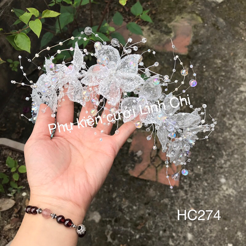 Cài hoa pha lê tua rua, [HC274] hoa cài tóc cô dâu