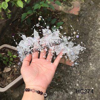 Cài hoa pha lê tua rua, [HC274] hoa cài tóc cô dâu