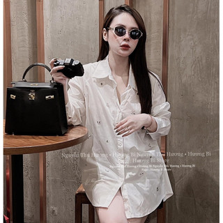 Áo sơ mi nữ đính đá hot hit, Áo nữ form rộng thời trang 2024