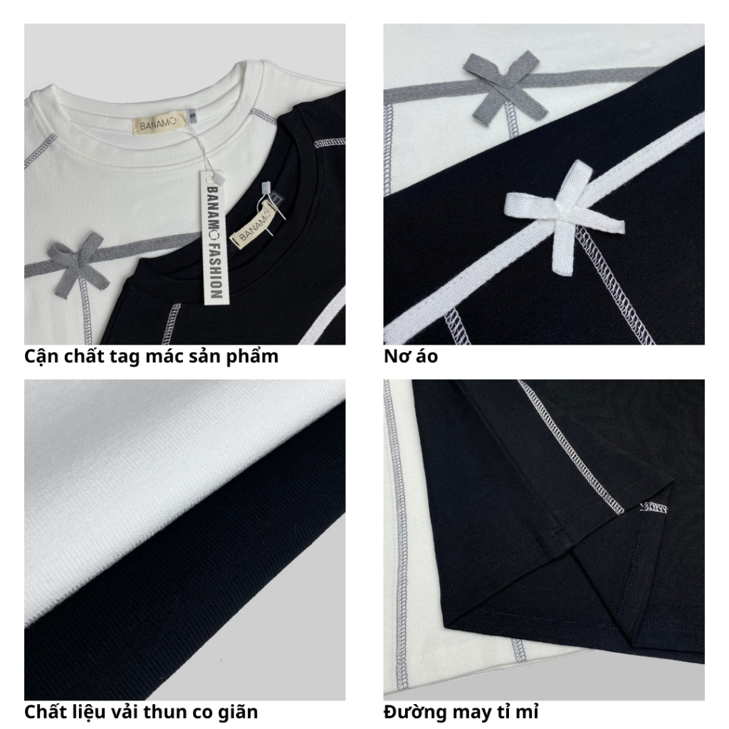 Áo thun nữ Banamo Fashion Áo thun Babytee kèm nơ thời trang mùa hè 3114