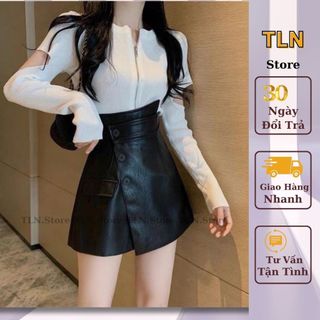 Quần short da nữ giả váy đẹp chất da cao cấp cạp cao ôm eocó túi dáng basic, quần short da nữ phong cách hàn quốc