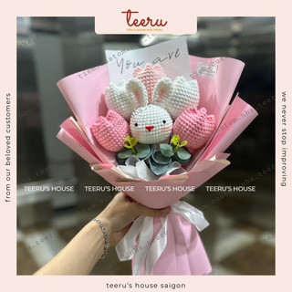 (ẢNH THẬT HOẢ TỐC) Bó 03 hoa tulip len mix thỏ, gấu len tặng tốt nghiệp, người yêu handmade  - Crochet Teeru's House