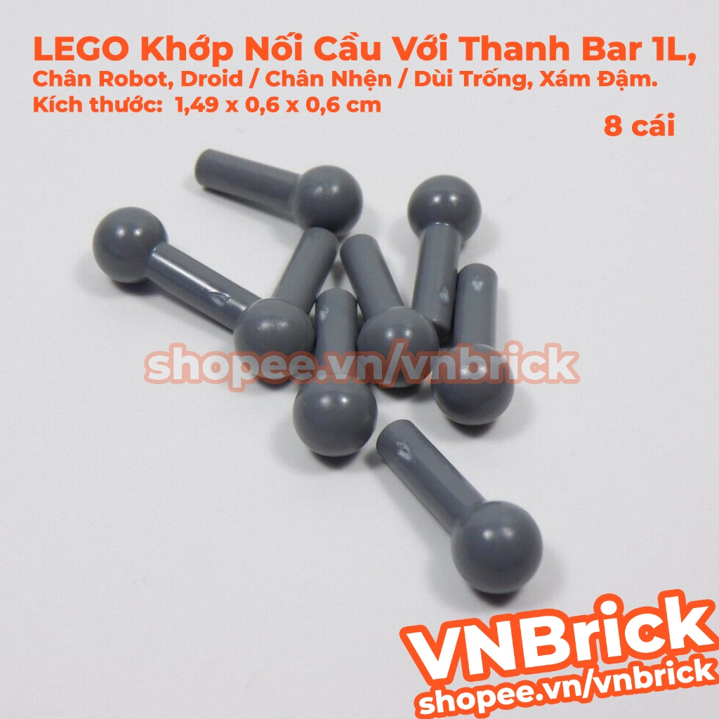 [8 Cái] LEGO Khớp Nối Cầu Với Thanh Bar 1L / Chân Robot, Droid / Chân Nhện / Dùi Trống, Xám Đậm ID 6