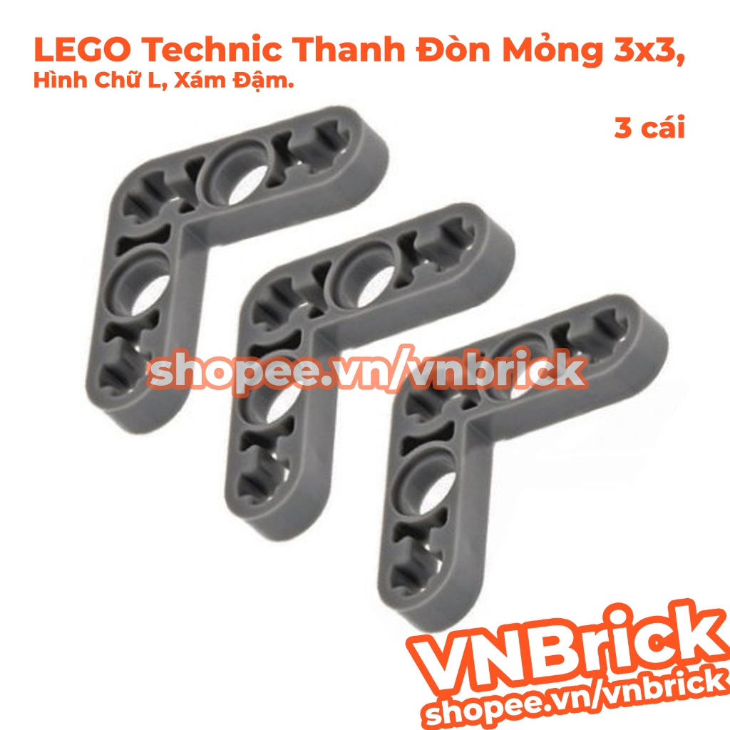 [3 Cái] LEGO Technic Thanh Đòn Mỏng 3x3 Hình Chữ L, Xám Đậm ID 4210659 32056