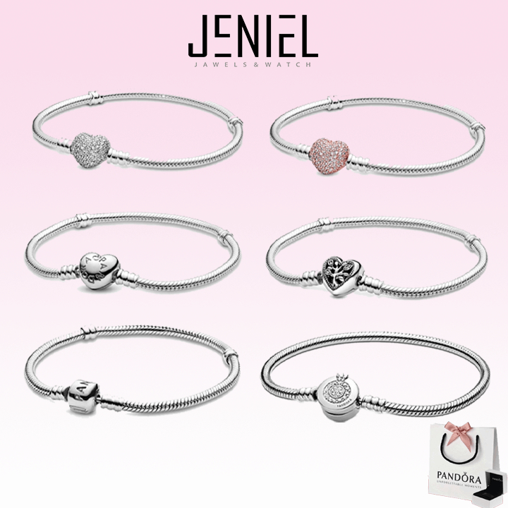 Vòng tay bạc Pandora Moments Heart Clasp Snake Chain Bracelet