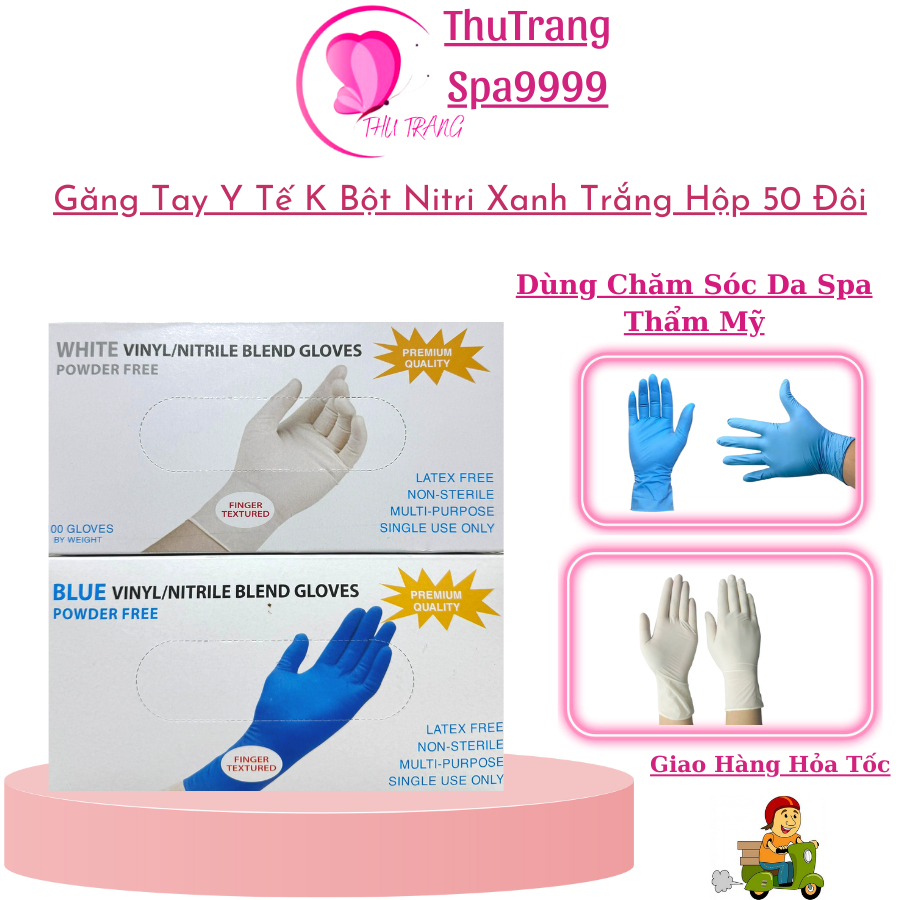 Găng tay y tế xanh, trắng bao tay y tế trắng | không bột hộp 100 chiếc dùng cho y tế spa thẩm mỹ viê