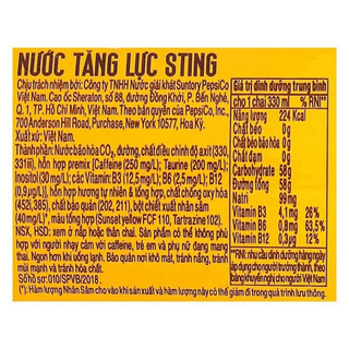 [LỐC 6 CHAI] Nước giải khát Sting vàng (nhân sâm) 330ml