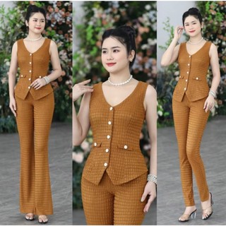 Sét bộ đồ thời trang nữ kiểu áo sát nách quần ống loe trẻ trung, sang trọng quý phái phạm ngọc boutique